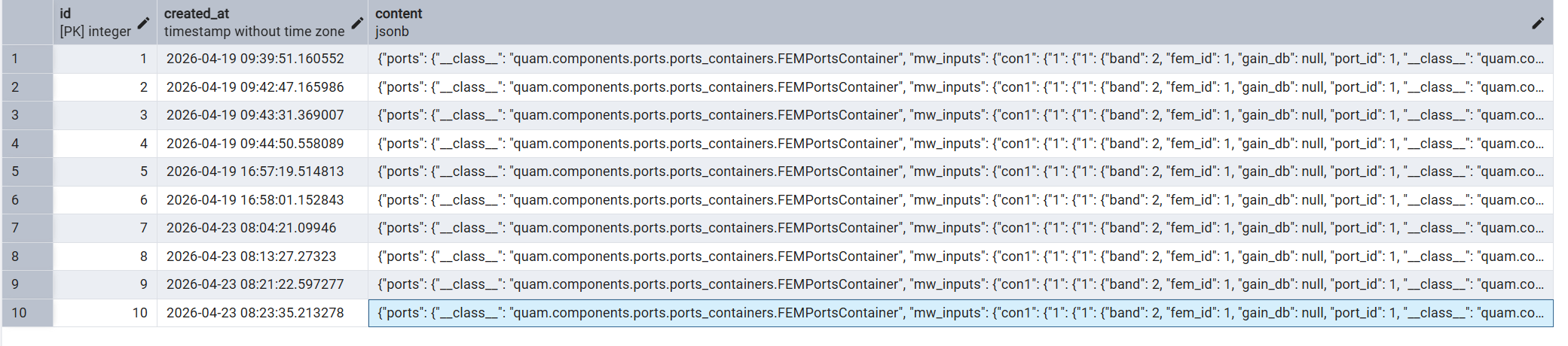 Database state entries